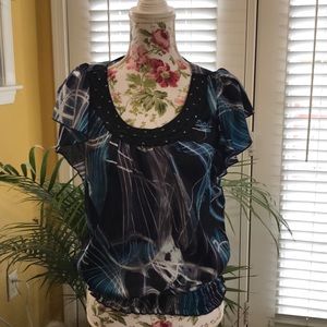 Heart Soul Black Purple Blue Blouse